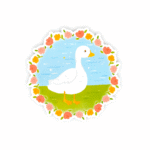Duck in Flower Wreath Sticker