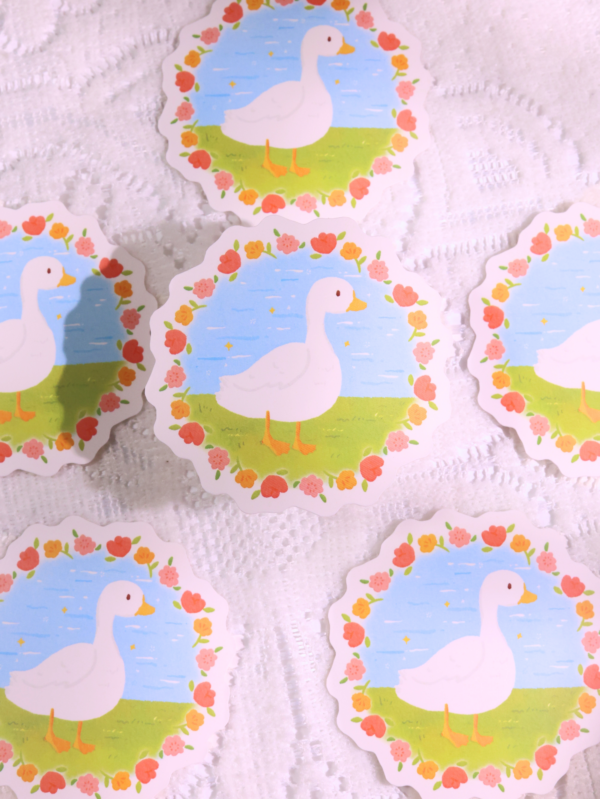 Duck in Flower Wreath Sticker